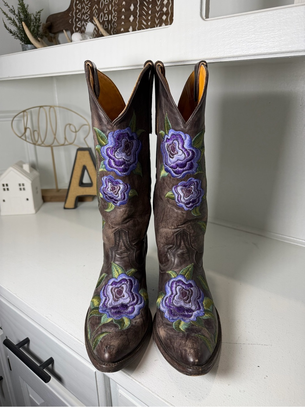 Old Gringo Womens 8B Brown Leather Floral Embroidered Cowboy Boots Western - Picture 3 of 9